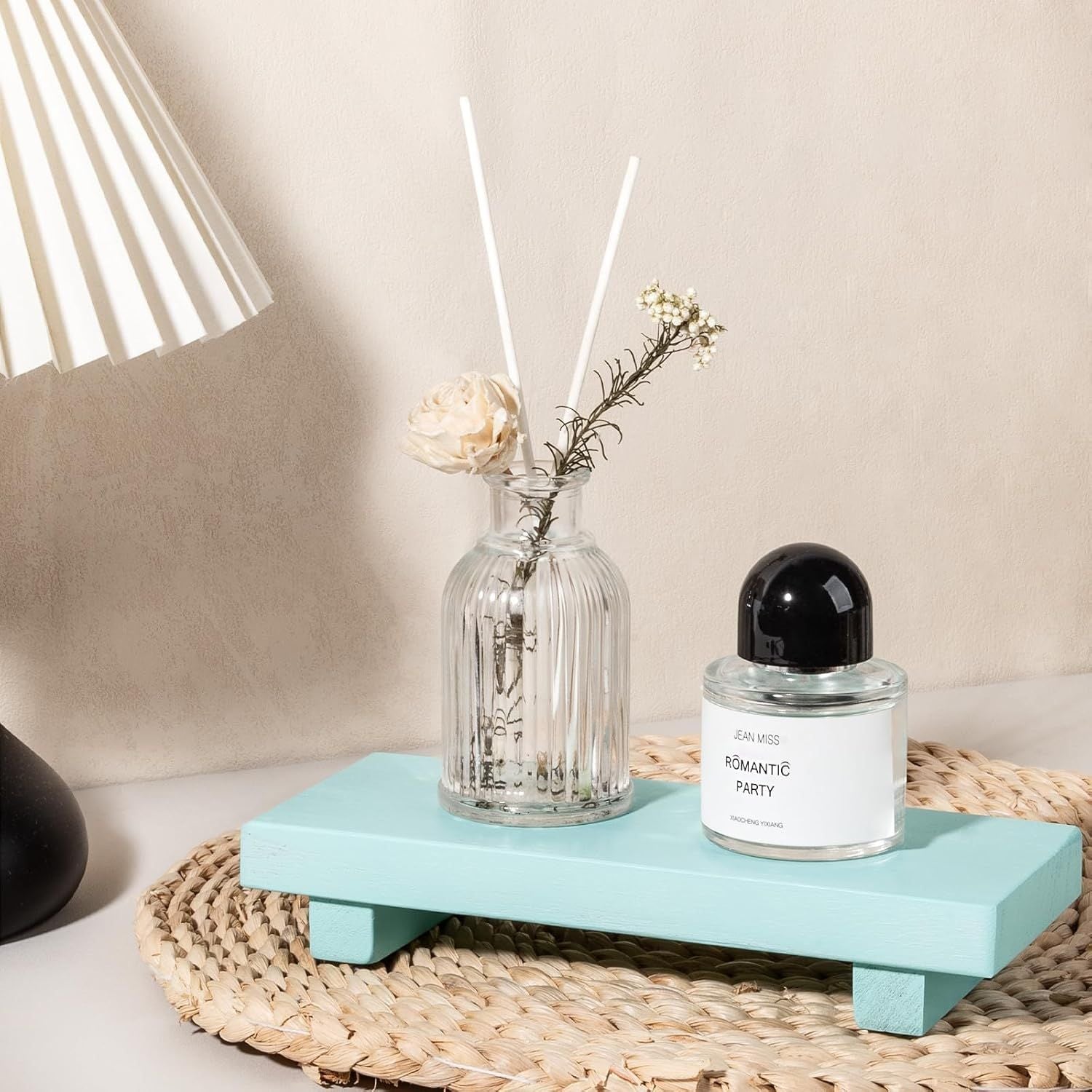 Small Light Blue Wood Pedestal Tray – product view 7 of 7