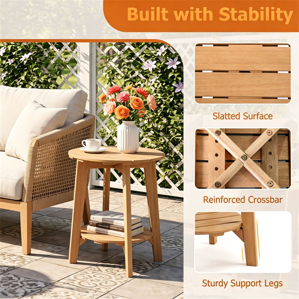 2-Tier Natural Eucalyptus Patio Side Table – product view 10 of 10