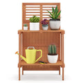 Folding Garden Potting Bench with 2-tier Storage Shelves and Teak Oil Finish for Garden Yard Balcony – main product view