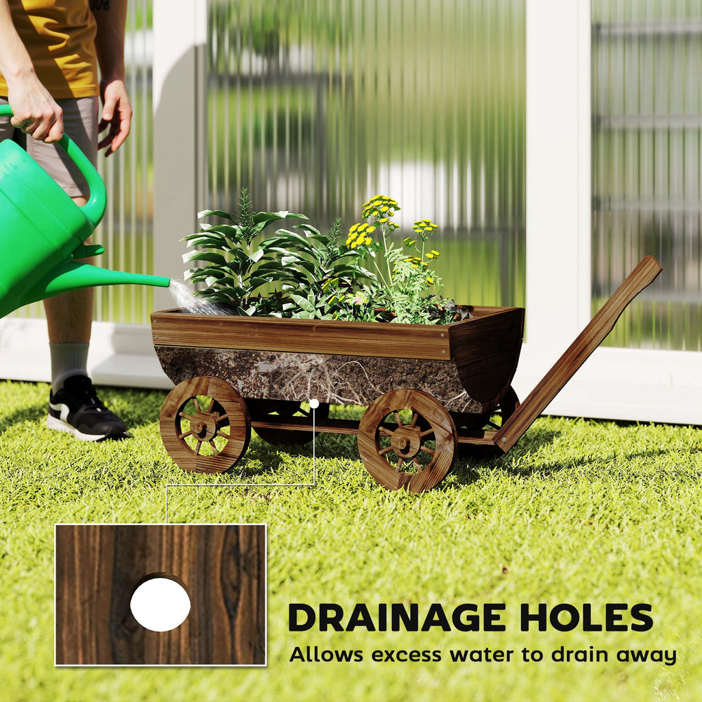 Wooden Wagon Planter Box, Mobile Garden Planter with 4 Wheels, Small Wheelbarrow Wagon Flower Cart with Drainage Hole – product view 5 of 11