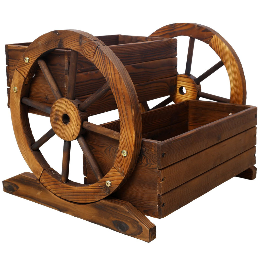 2-Tier Fir Wood Wagon Planter with Wheels – product view 5 of 9