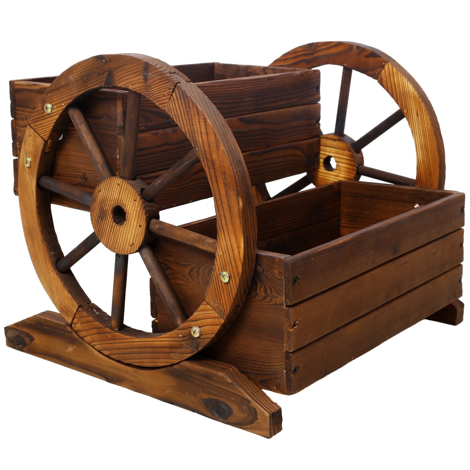 2-Tier Fir Wood Wagon Planter with Wheels – product view 5 of 9