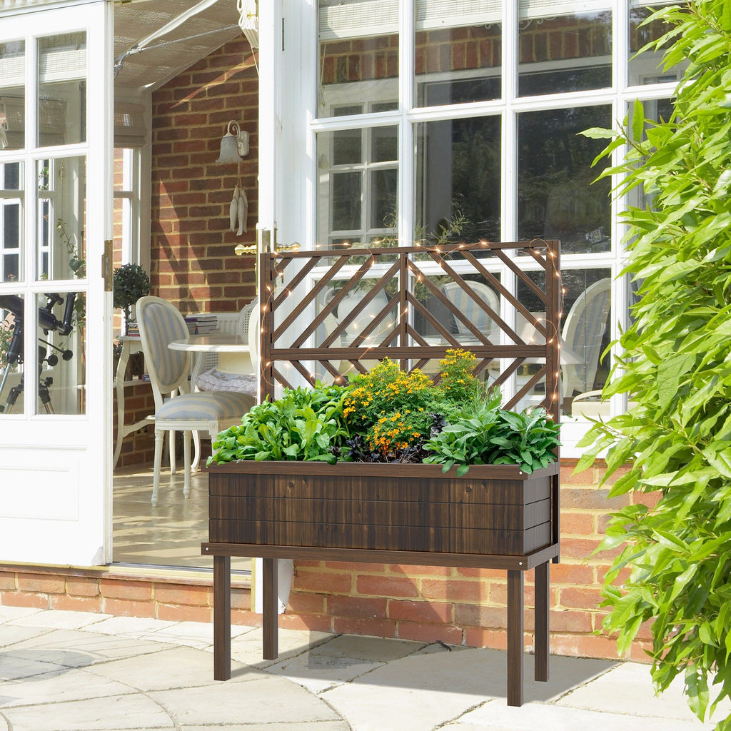 Raised Garden Bed with Trellis Wooden Elevated Planter Box Outdoor for Climbing Plants with Drainage Carbonized – product view 8 of 11