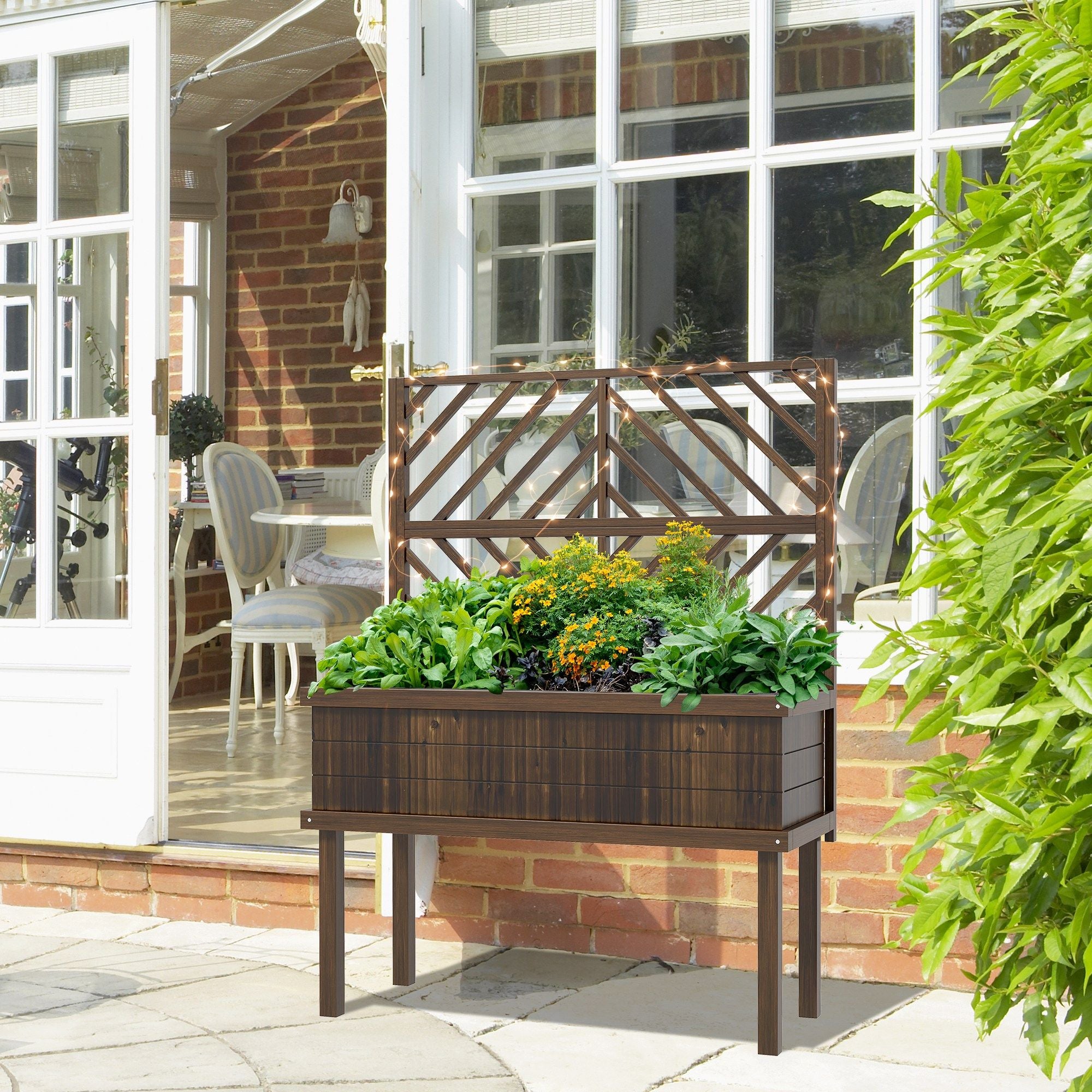 Raised Garden Bed with Trellis Wooden Elevated Planter Box Outdoor for Climbing Plants with Drainage Carbonized – product view 8 of 11