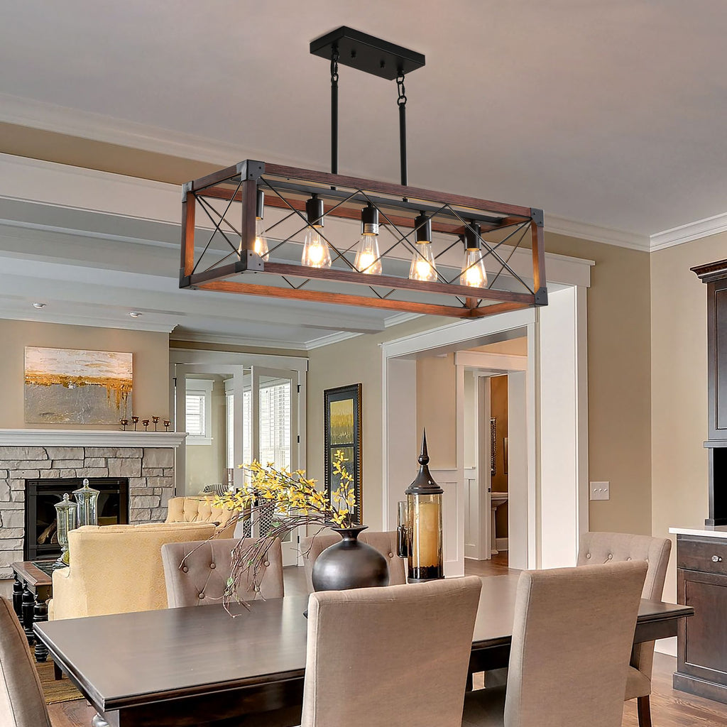 32-Inch 5-Light Farmhouse Wood Chandelier – product view 8 of 13