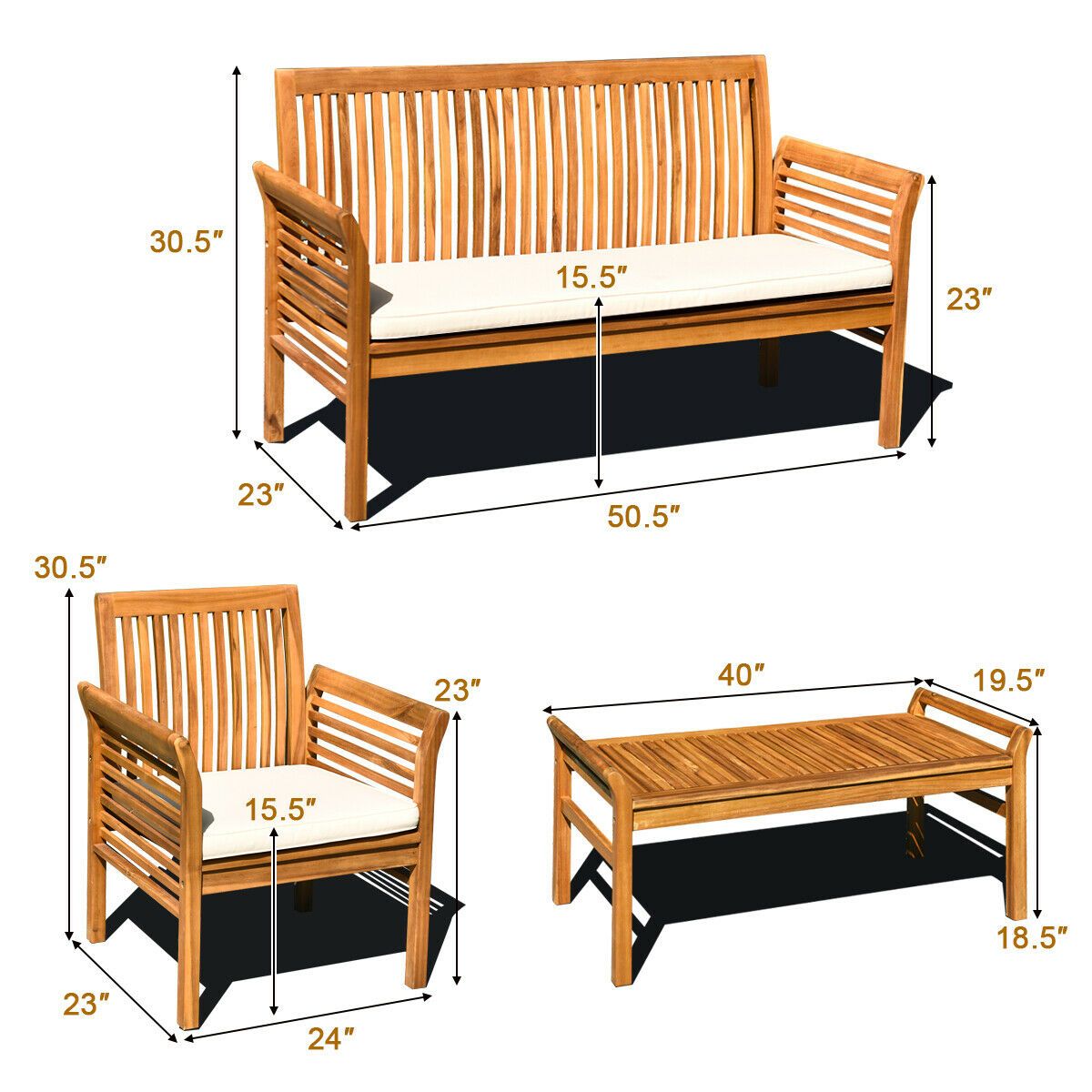 4-Piece Acacia Patio Conversation Set – product view 5 of 11