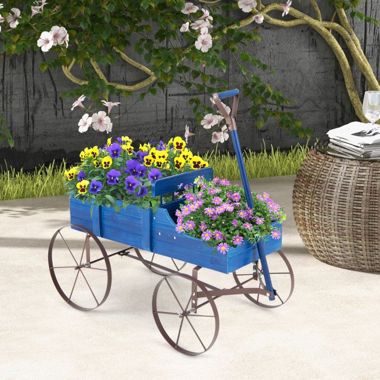 Wooden Wagon Plant Bed with Metal Wheels for Garden Yard Patio – product view 44 of 50