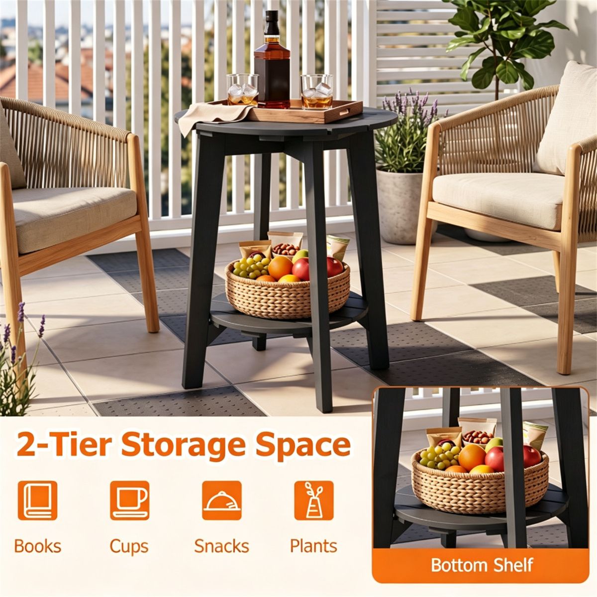 2-Tier Black Eucalyptus Patio Side Table – product view 8 of 9