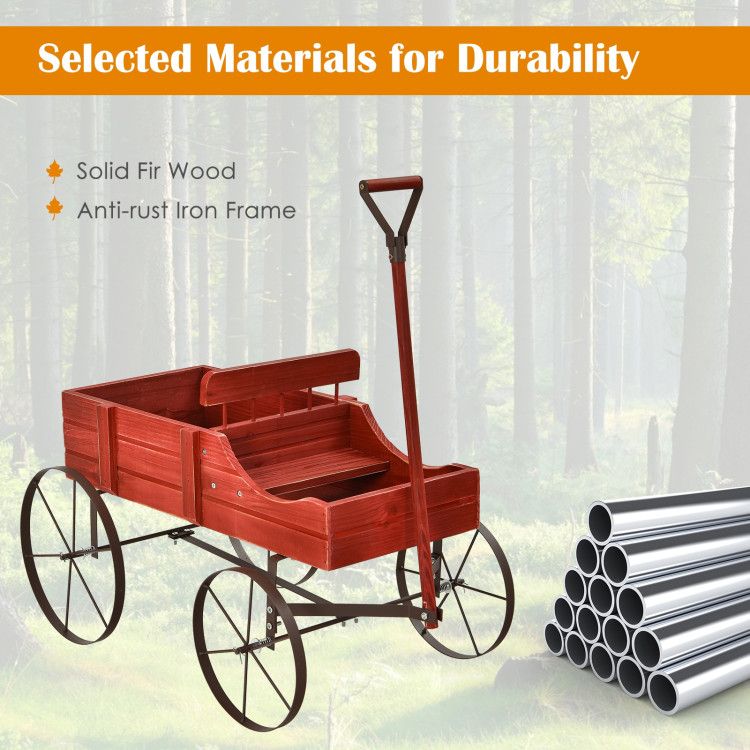 Wooden Wagon Plant Bed with Metal Wheels for Garden Yard Patio – product view 11 of 12
