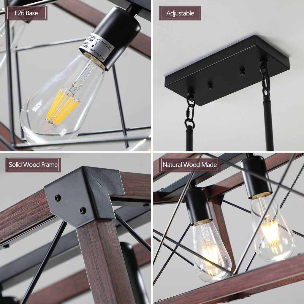 32-Inch 5-Light Farmhouse Wood Chandelier – product view 10 of 13