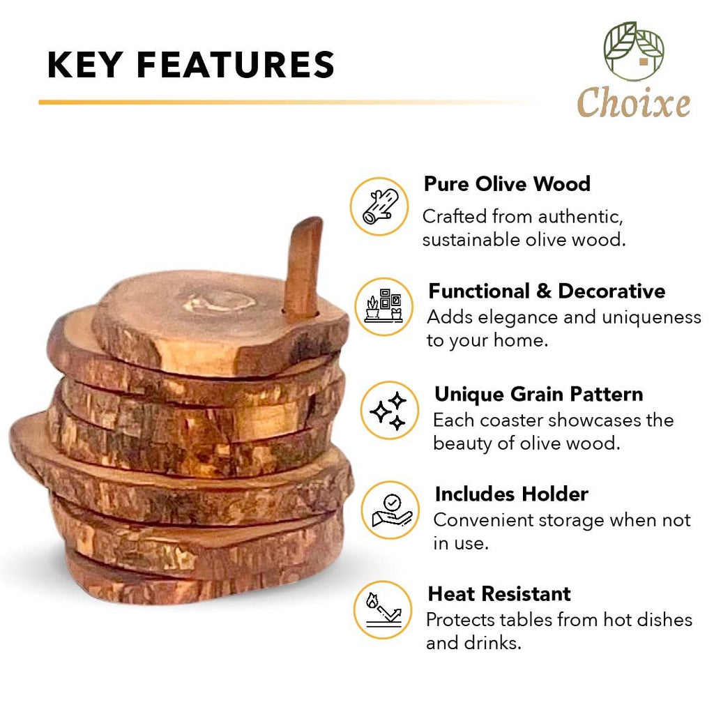 7-Piece Olive Wood Coaster Set with Holder – product view 3 of 9
