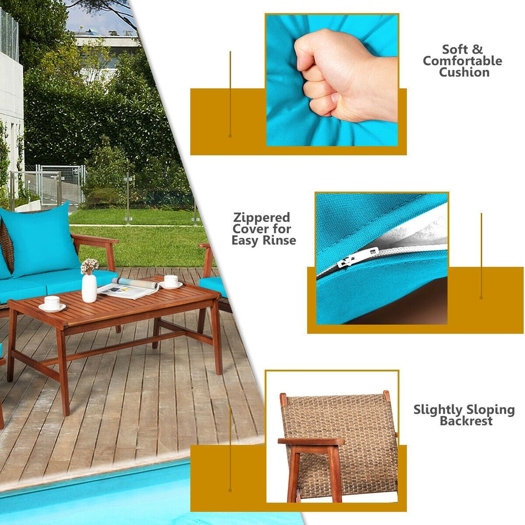 4-Piece Acacia Rattan Patio Set with Cushions – product view 14 of 16