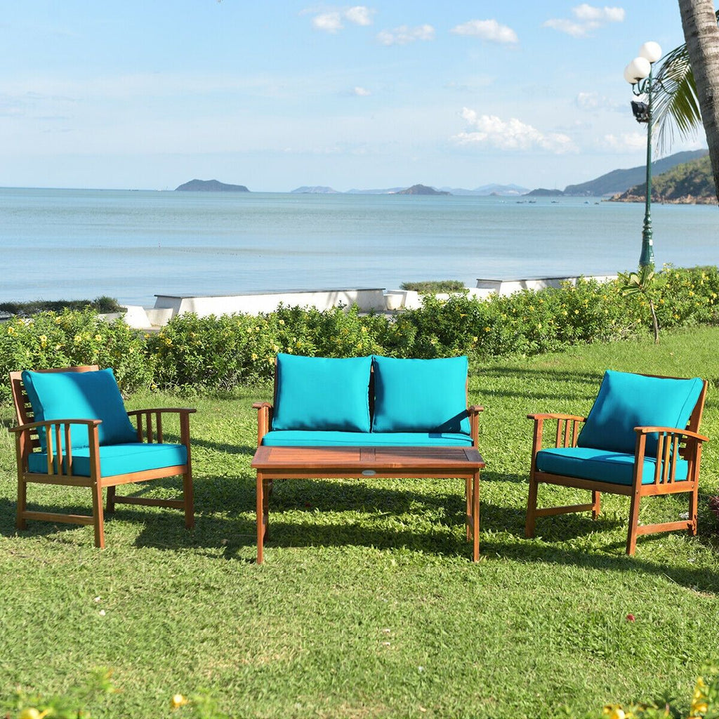 4-Piece Acacia Patio Sofa Set with Turquoise Cushions – product view 2 of 10