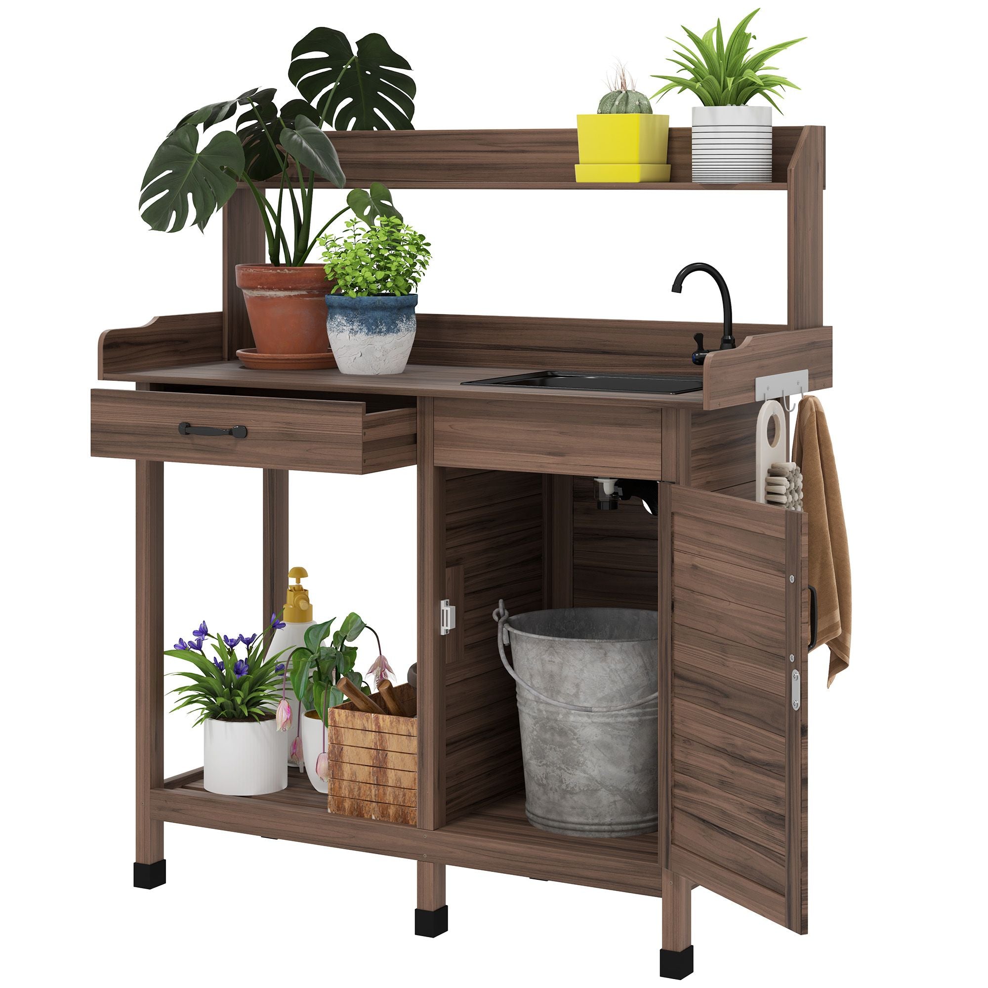 Fir Wood Potting Bench with Sink and Cabinet – product view 11 of 11