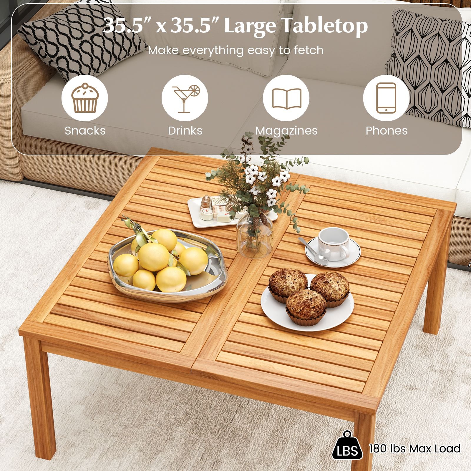 35.5-Inch Acacia Patio Coffee Table – product view 7 of 9