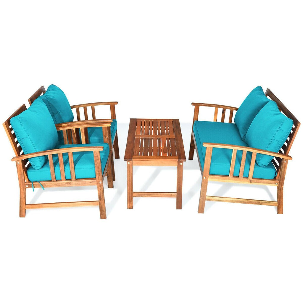 4-Piece Acacia Patio Sofa Set with Turquoise Cushions – product view 4 of 10