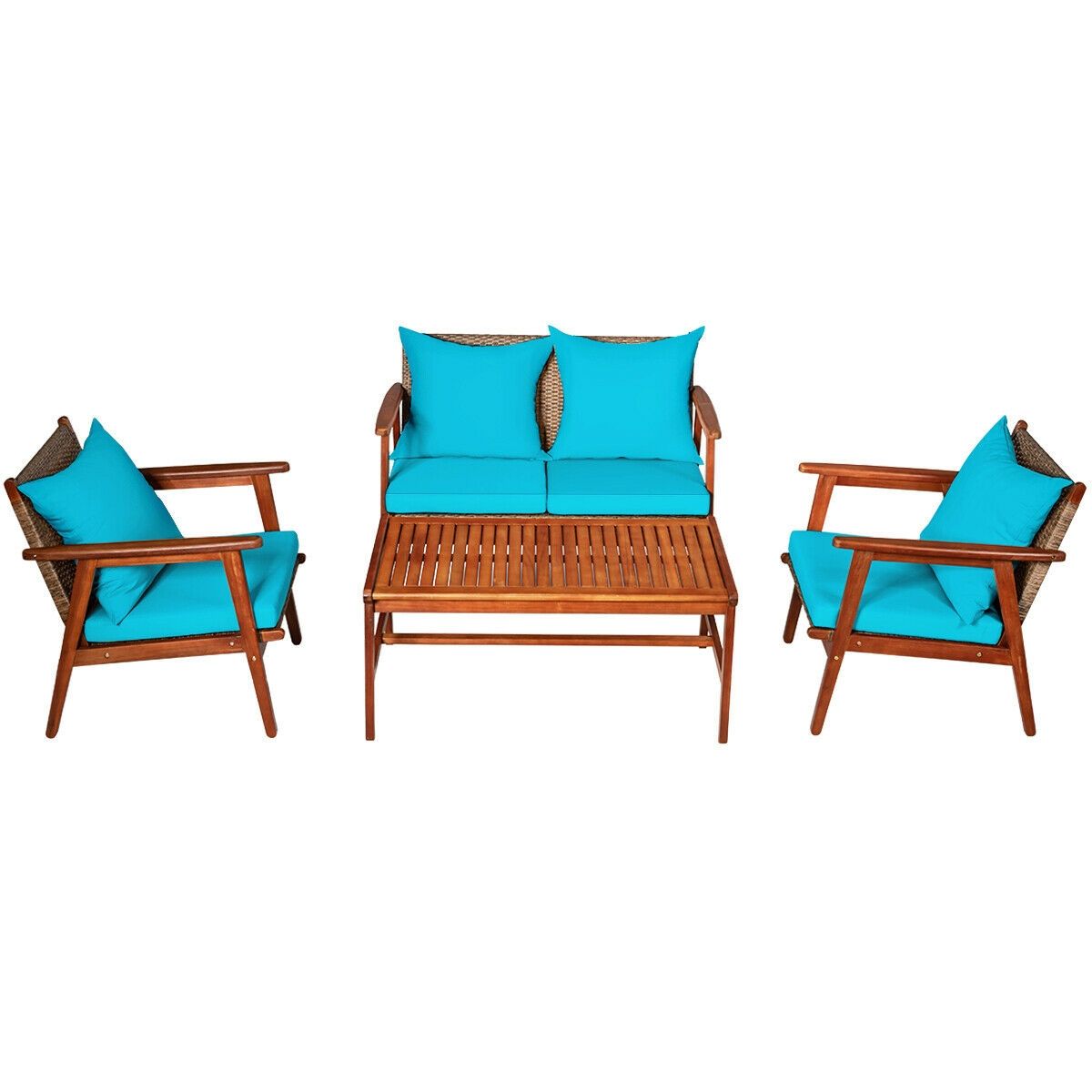 4-Piece Acacia Rattan Patio Set with Cushions – product view 12 of 16