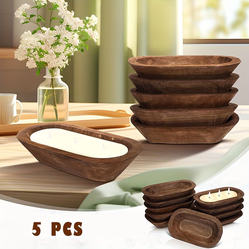 Set of 5 Rustic Wood Dough Bowls – product view 2 of 8