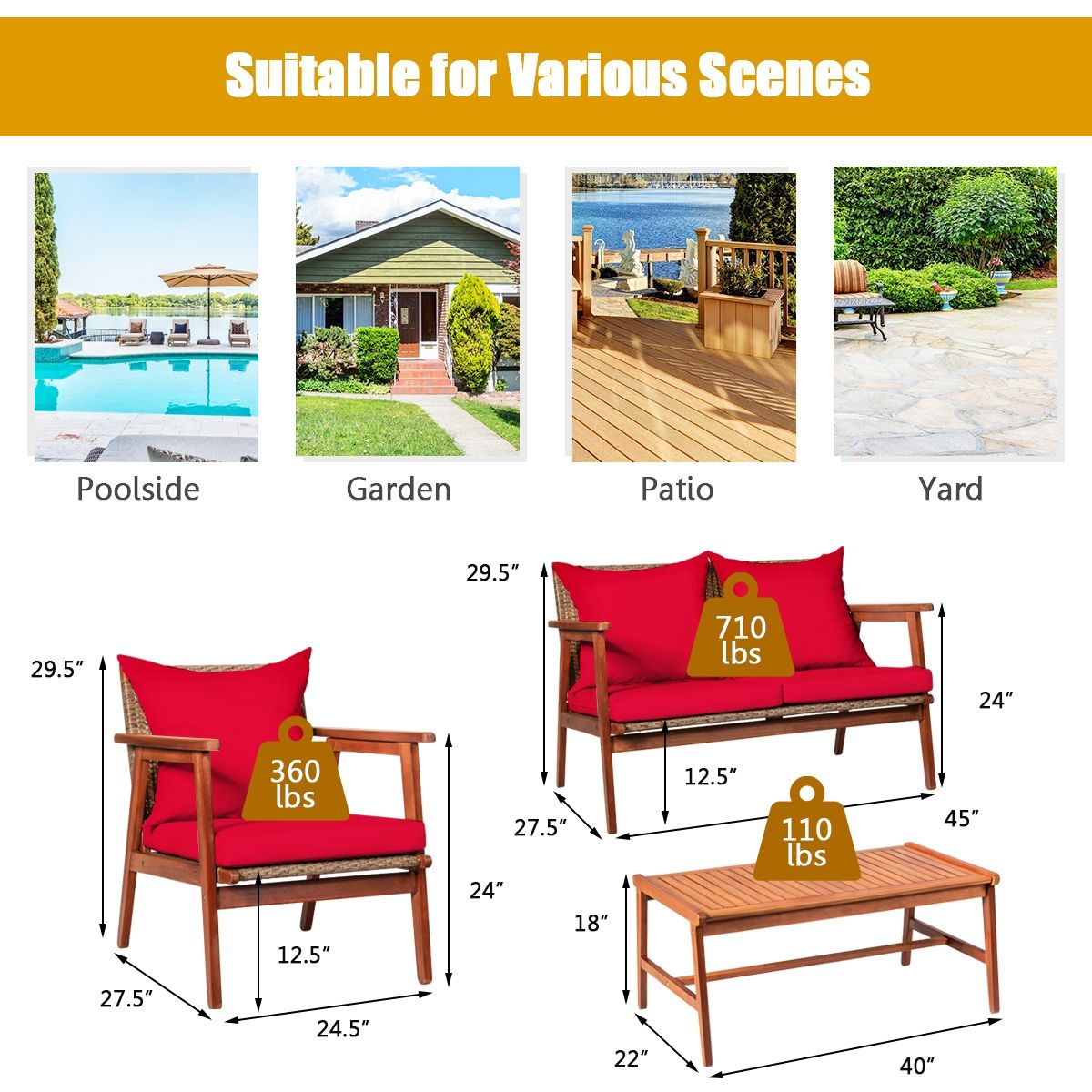 4-Piece Acacia Rattan Patio Set with Cushions – product view 6 of 16