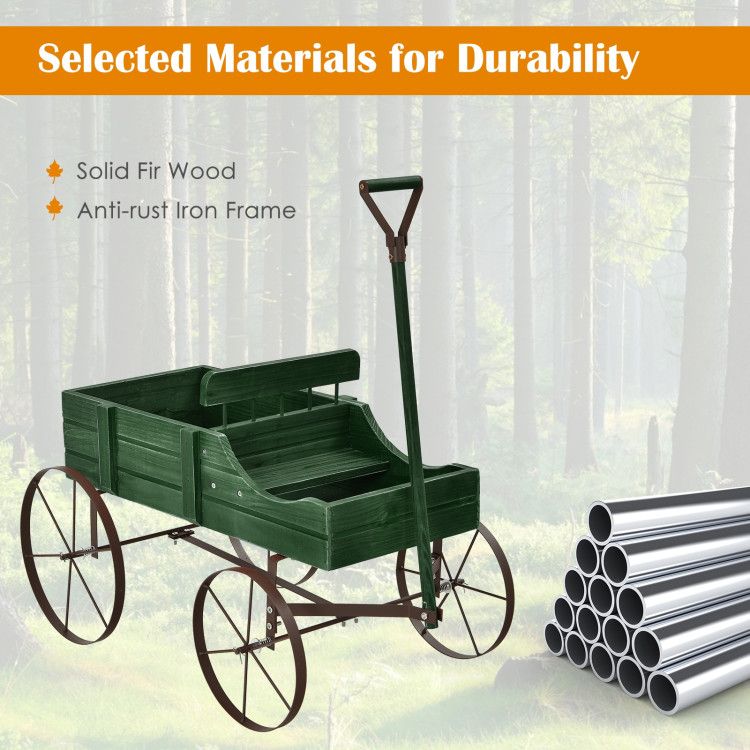 Wooden Wagon Plant Bed with Metal Wheels for Garden Yard Patio – product view 23 of 50