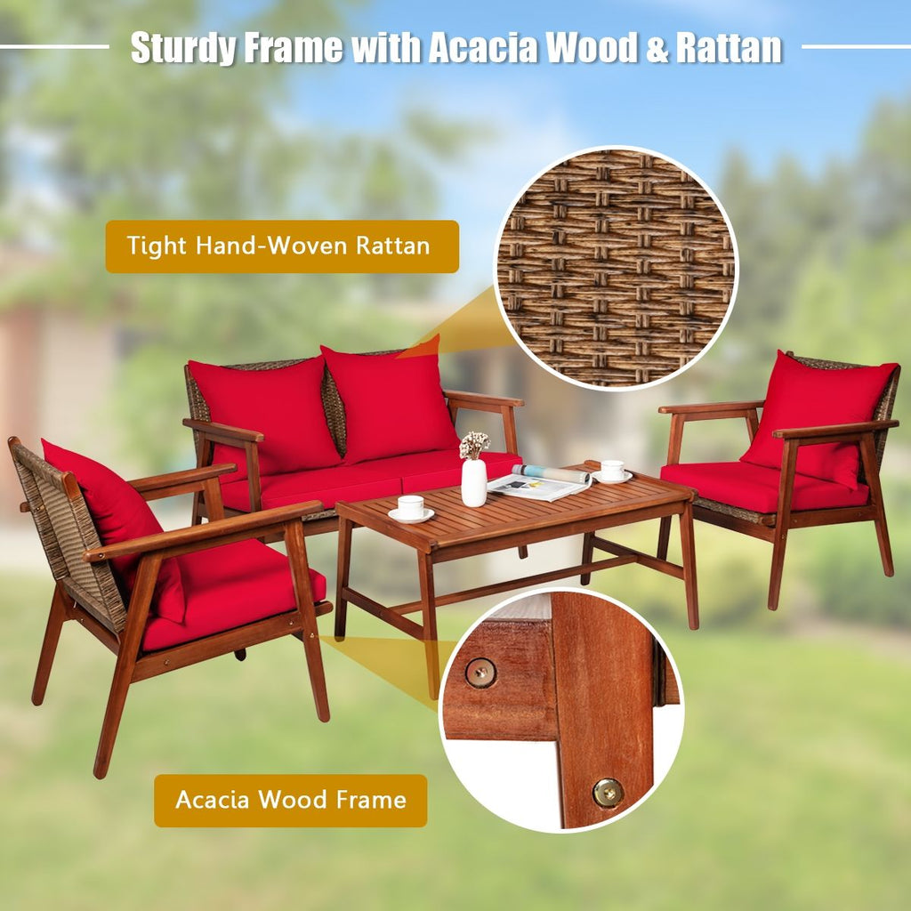 4-Piece Acacia Rattan Patio Set with Cushions – product view 8 of 16