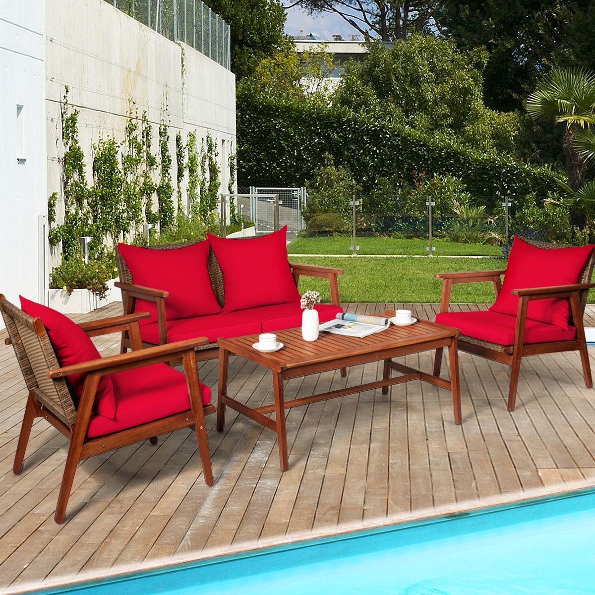 4-Piece Acacia Rattan Patio Set with Cushions – product view 3 of 16