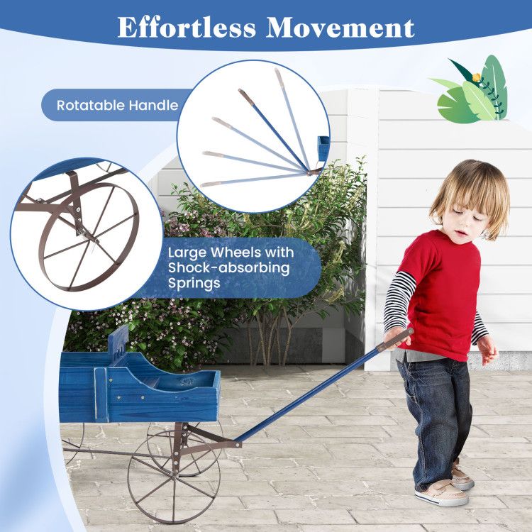 Wooden Wagon Plant Bed with Metal Wheels for Garden Yard Patio – product view 40 of 50