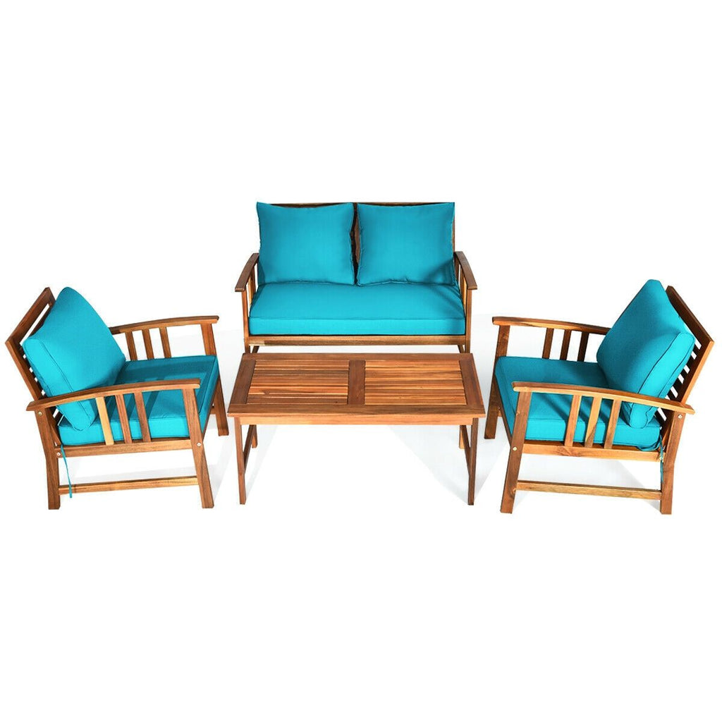 4-Piece Acacia Patio Sofa Set with Turquoise Cushions – product view 6 of 10