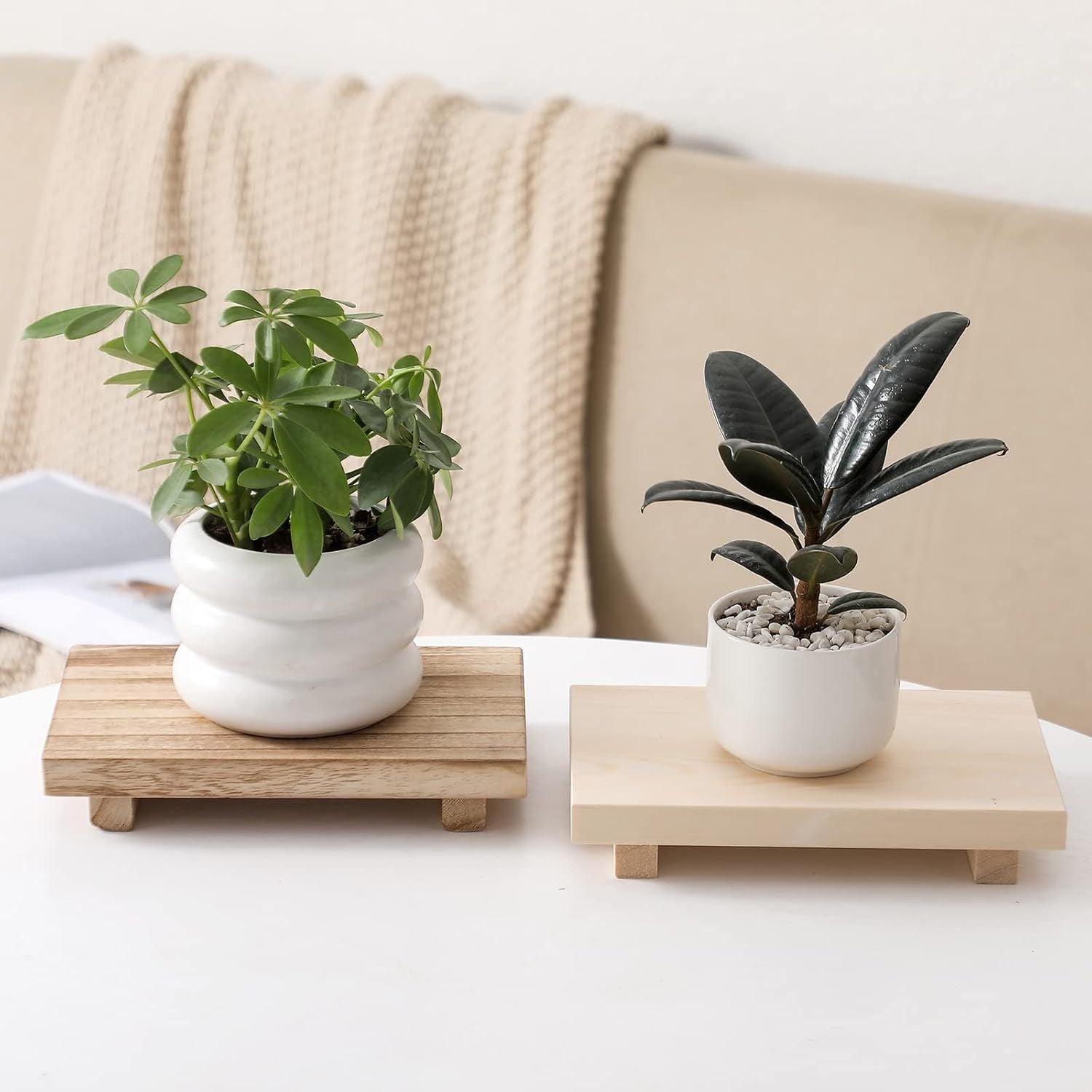 9-Inch Brown Wood Pedestal Tray – product view 6 of 8