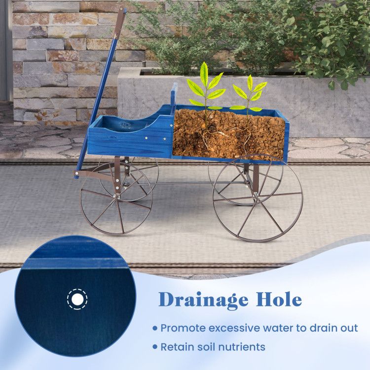 Wooden Wagon Plant Bed with Metal Wheels for Garden Yard Patio – product view 43 of 50