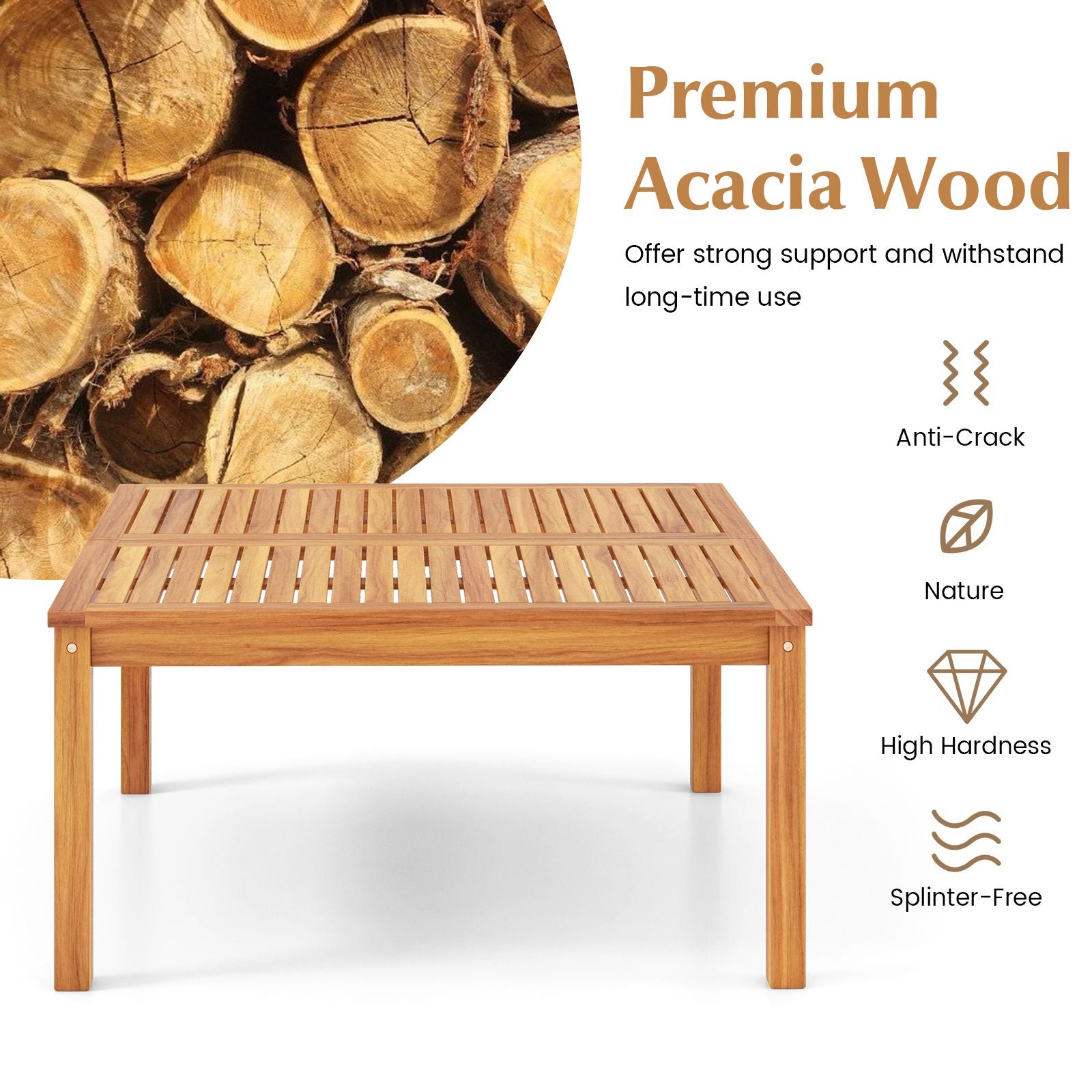 35.5-Inch Acacia Patio Coffee Table – product view 9 of 9