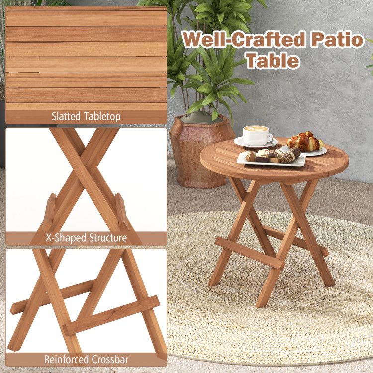 Round Folding Teak Patio Side Table – product view 6 of 8