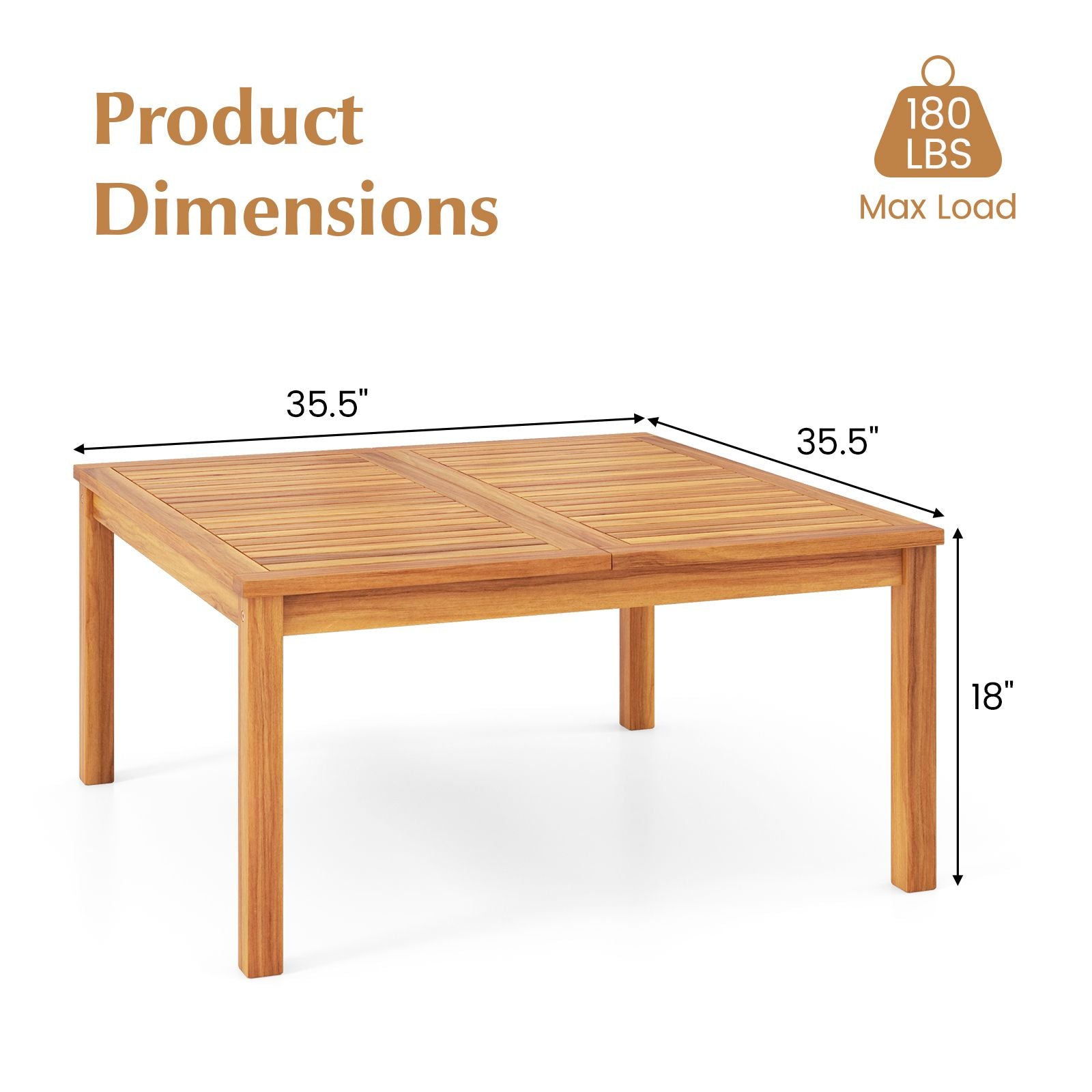 35.5-Inch Acacia Patio Coffee Table – product view 5 of 9