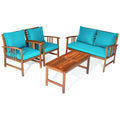 4-Piece Acacia Patio Sofa Set with Turquoise Cushions – main product view