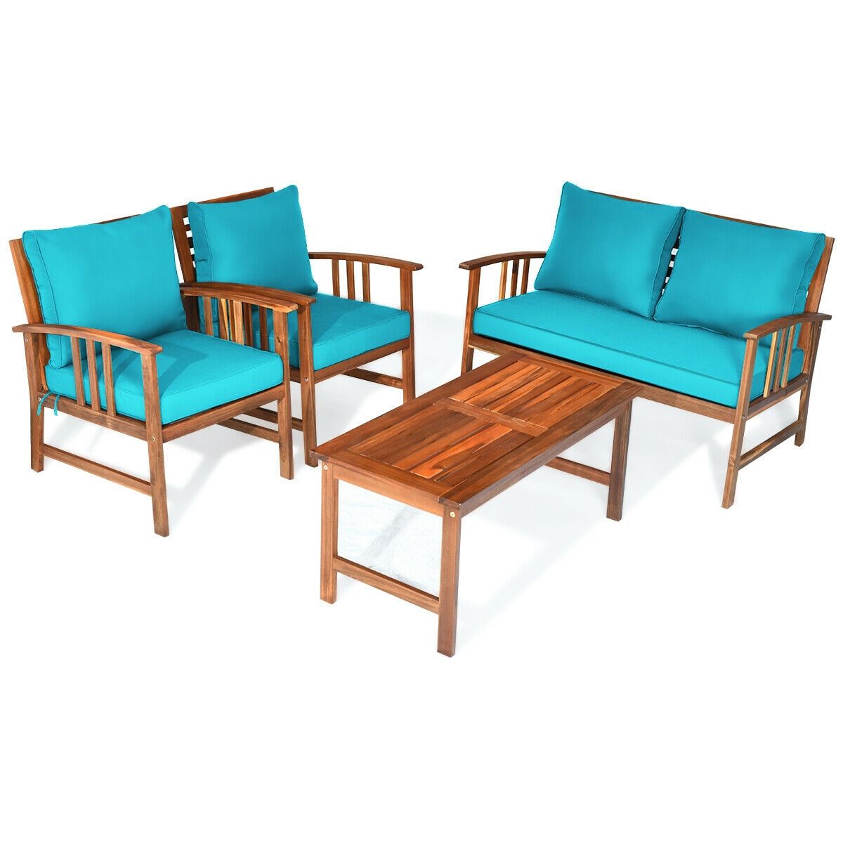 4-Piece Acacia Patio Sofa Set with Turquoise Cushions – main product view