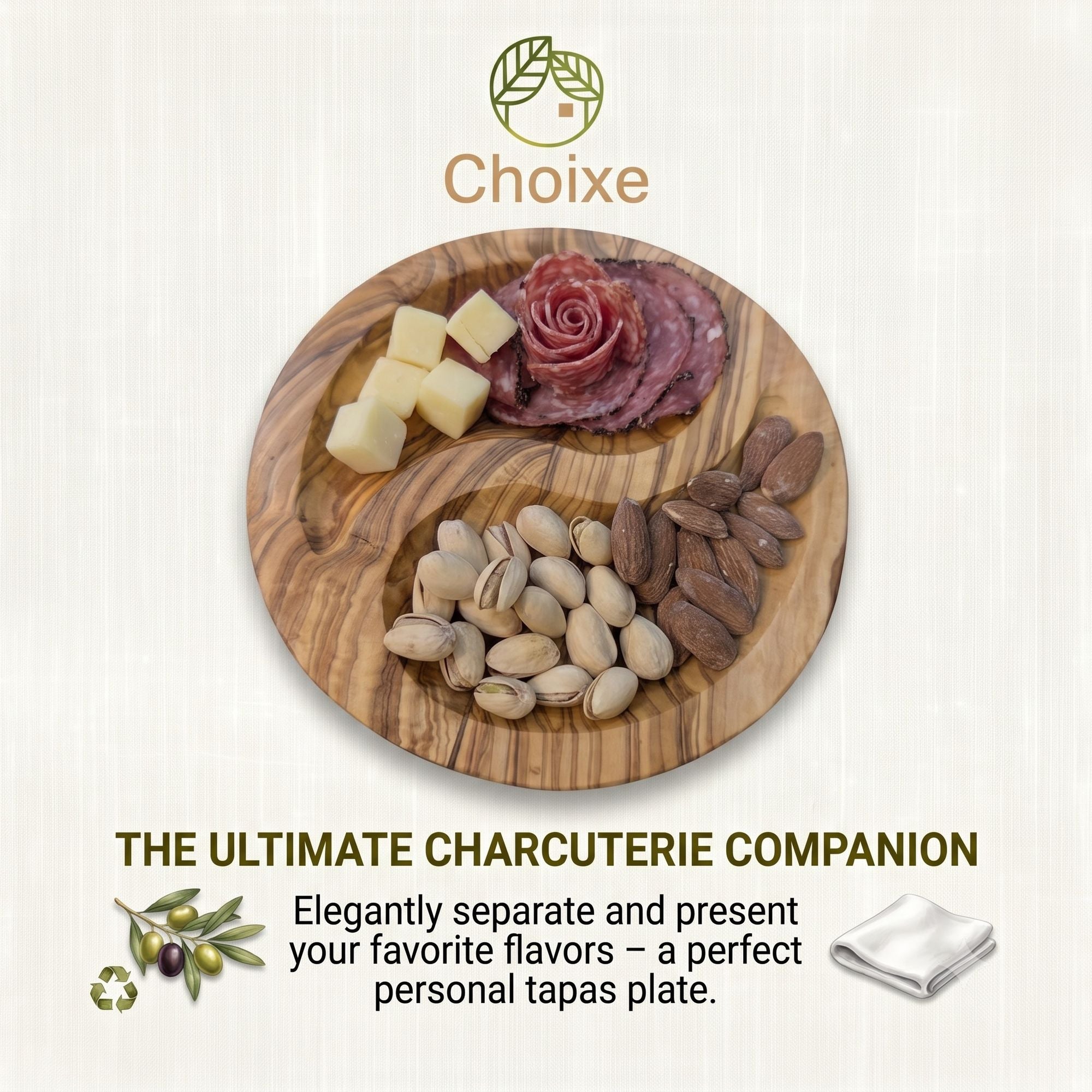 7-Inch Olive Wood Divided Snack Dish – product view 4 of 7