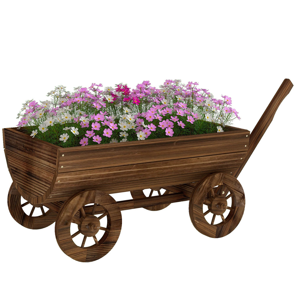 Wooden Wagon Planter Box, Mobile Garden Planter with 4 Wheels, Small Wheelbarrow Wagon Flower Cart with Drainage Hole – product view 11 of 11