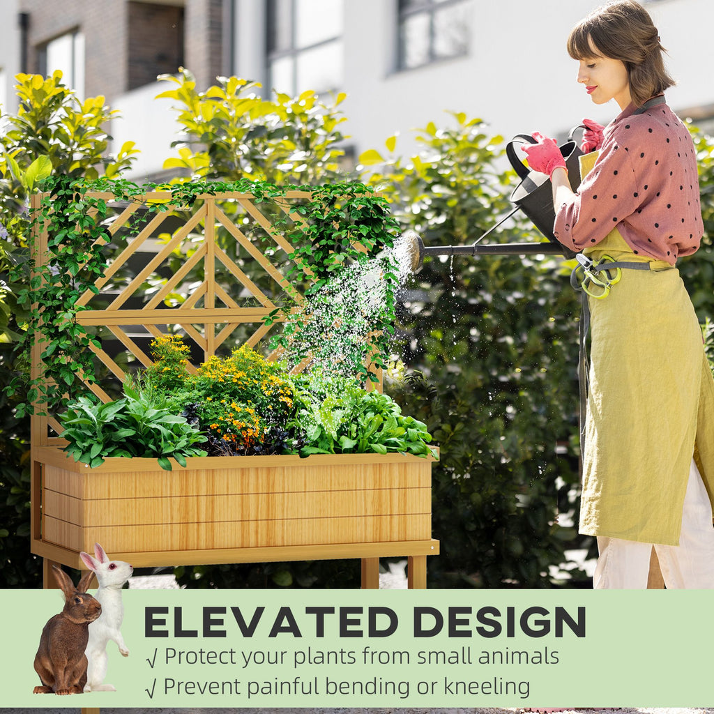 Elevated Wood Planter with Trellis for Climbing Plants, Raised Garden Bed with Legs and Drainage Holes, Natural Wood – product view 7 of 11