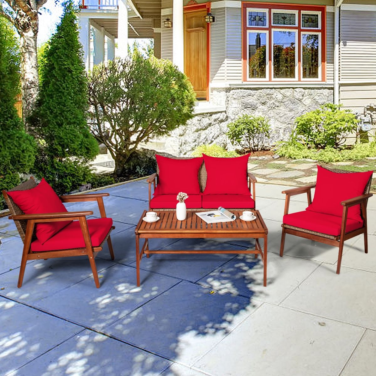 4-Piece Acacia Rattan Patio Set with Cushions – product view 4 of 16
