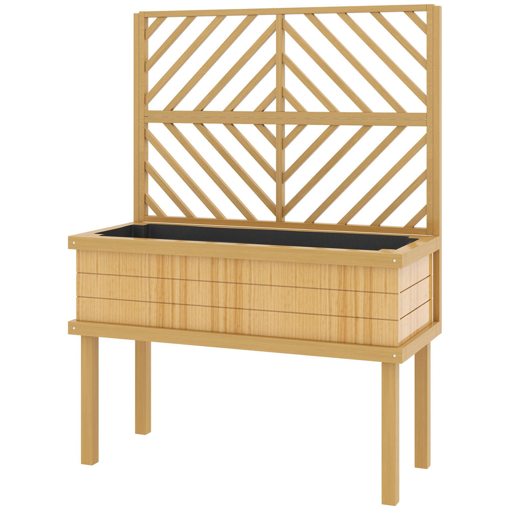 Elevated Wood Planter with Trellis for Climbing Plants, Raised Garden Bed with Legs and Drainage Holes, Natural Wood – main product view