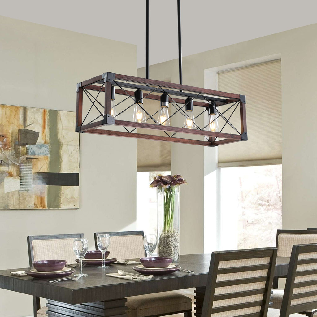 32-Inch 5-Light Farmhouse Wood Chandelier – product view 7 of 13