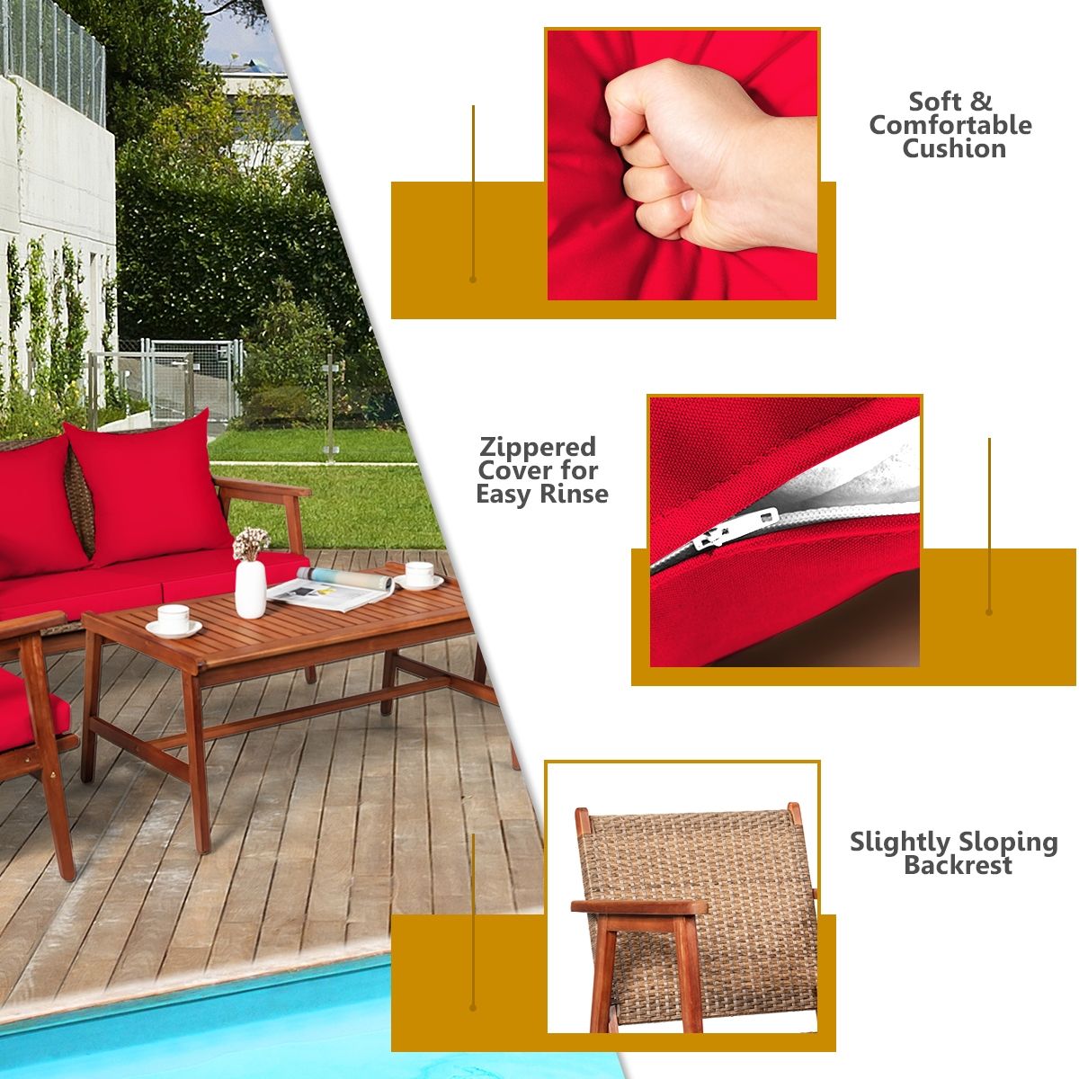4-Piece Acacia Rattan Patio Set with Cushions – product view 7 of 16