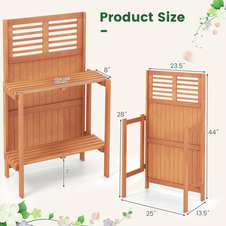 Folding Garden Potting Bench with 2-tier Storage Shelves and Teak Oil Finish for Garden Yard Balcony – product view 5 of 9