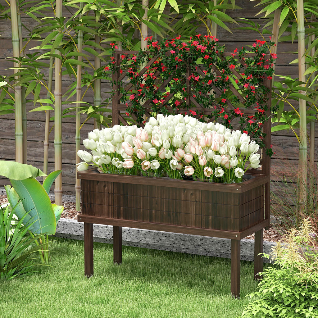 Raised Garden Bed with Trellis Wooden Elevated Planter Box Outdoor for Climbing Plants with Drainage Carbonized – product view 10 of 11
