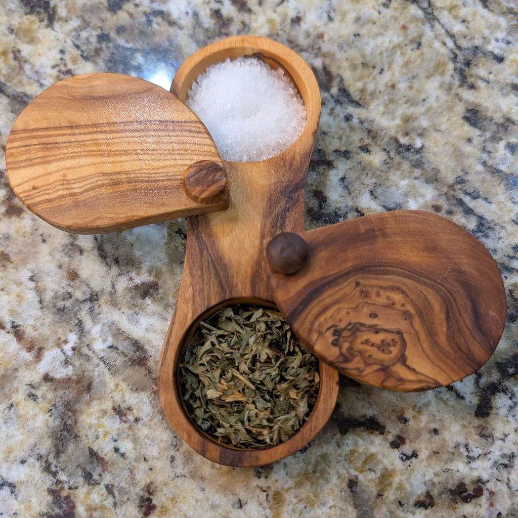 Olive Wood Dual Spice Box with Swivel Lids – product view 7 of 8