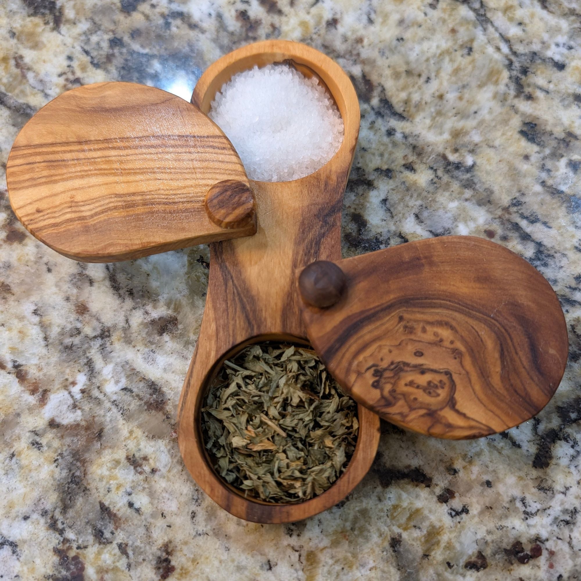 Olive Wood Dual Spice Box with Swivel Lids – product view 7 of 8