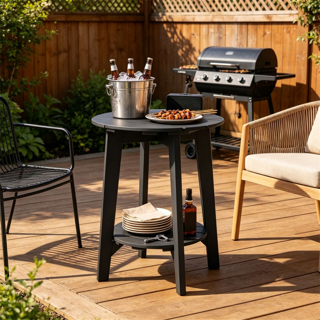 2-Tier Black Eucalyptus Patio Side Table – product view 9 of 9