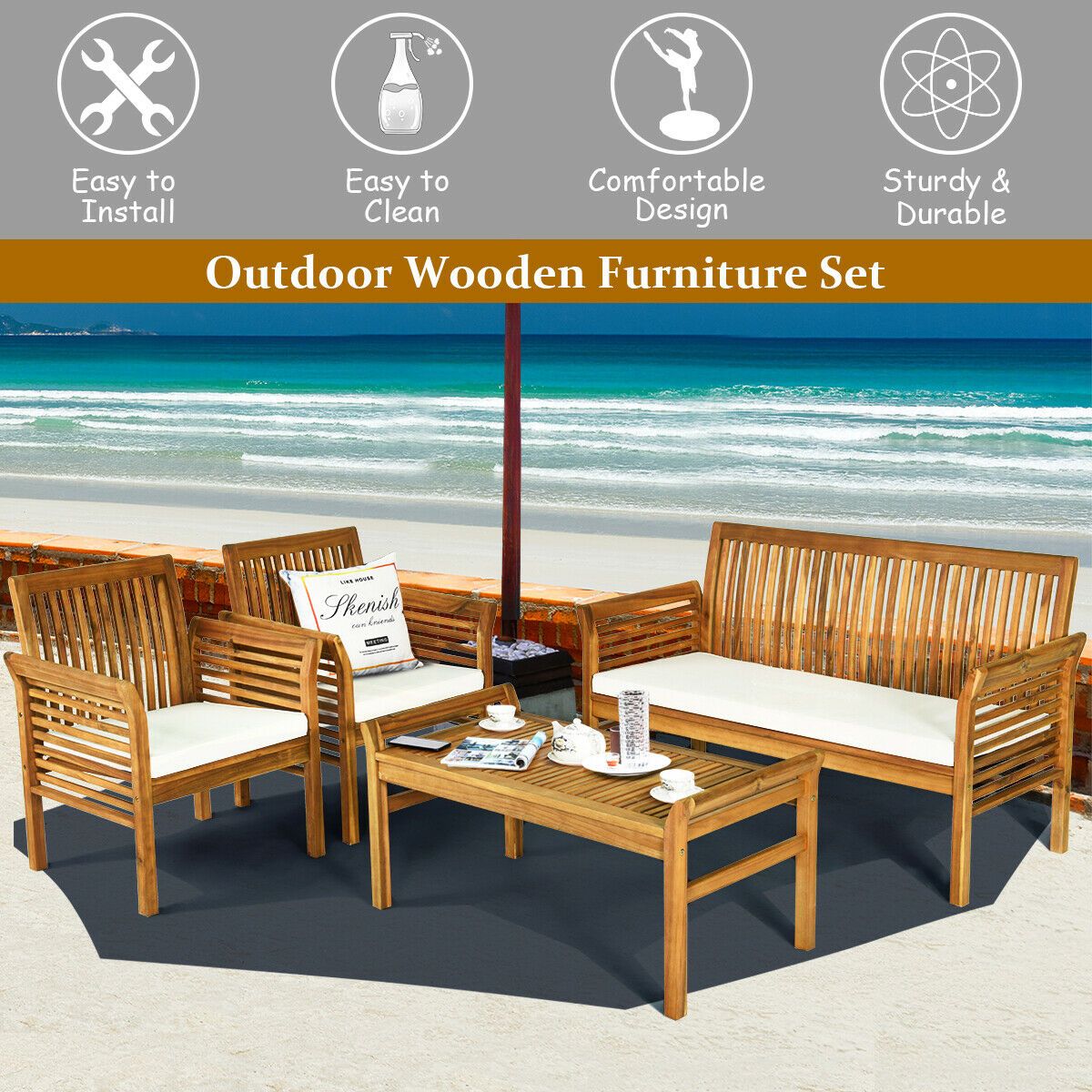 4-Piece Acacia Patio Conversation Set – product view 8 of 11