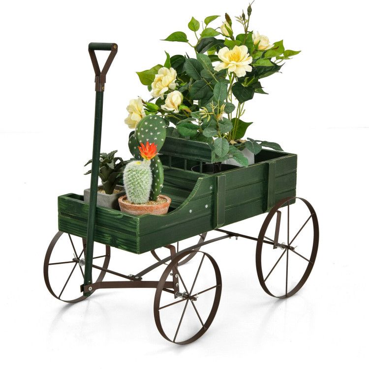 Wooden Wagon Plant Bed with Metal Wheels for Garden Yard Patio – product view 2 of 50