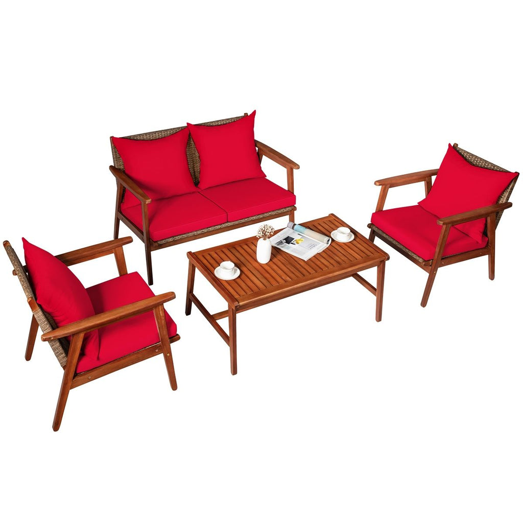 4-Piece Acacia Rattan Patio Set with Cushions – main product view